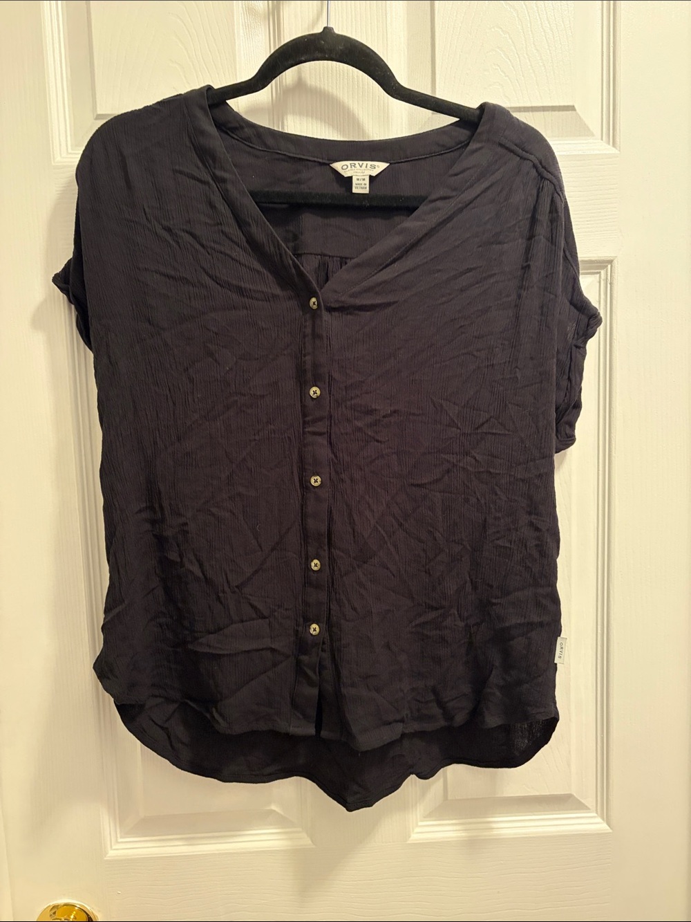 Orvis Women's Black Short Sleeve Button-Front Blouse